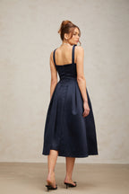 Flowering Girl Women Chantale blue twist-detail satin midi dress