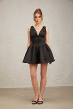 Flowering Girl Women Jeanne black V-neck flared mini dress