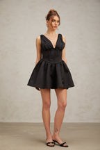 Flowering Girl Women Jeanne black V-neck flared mini dress