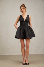 Flowering Girl Women Jeanne black V-neck flared mini dress
