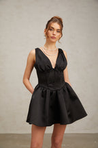 Flowering Girl Women Jeanne black V-neck flared mini dress