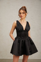 Flowering Girl Women Jeanne black V-neck flared mini dress