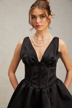 Flowering Girl Women Jeanne black V-neck flared mini dress