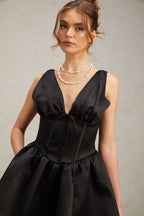 Flowering Girl Women Jeanne black V-neck flared mini dress