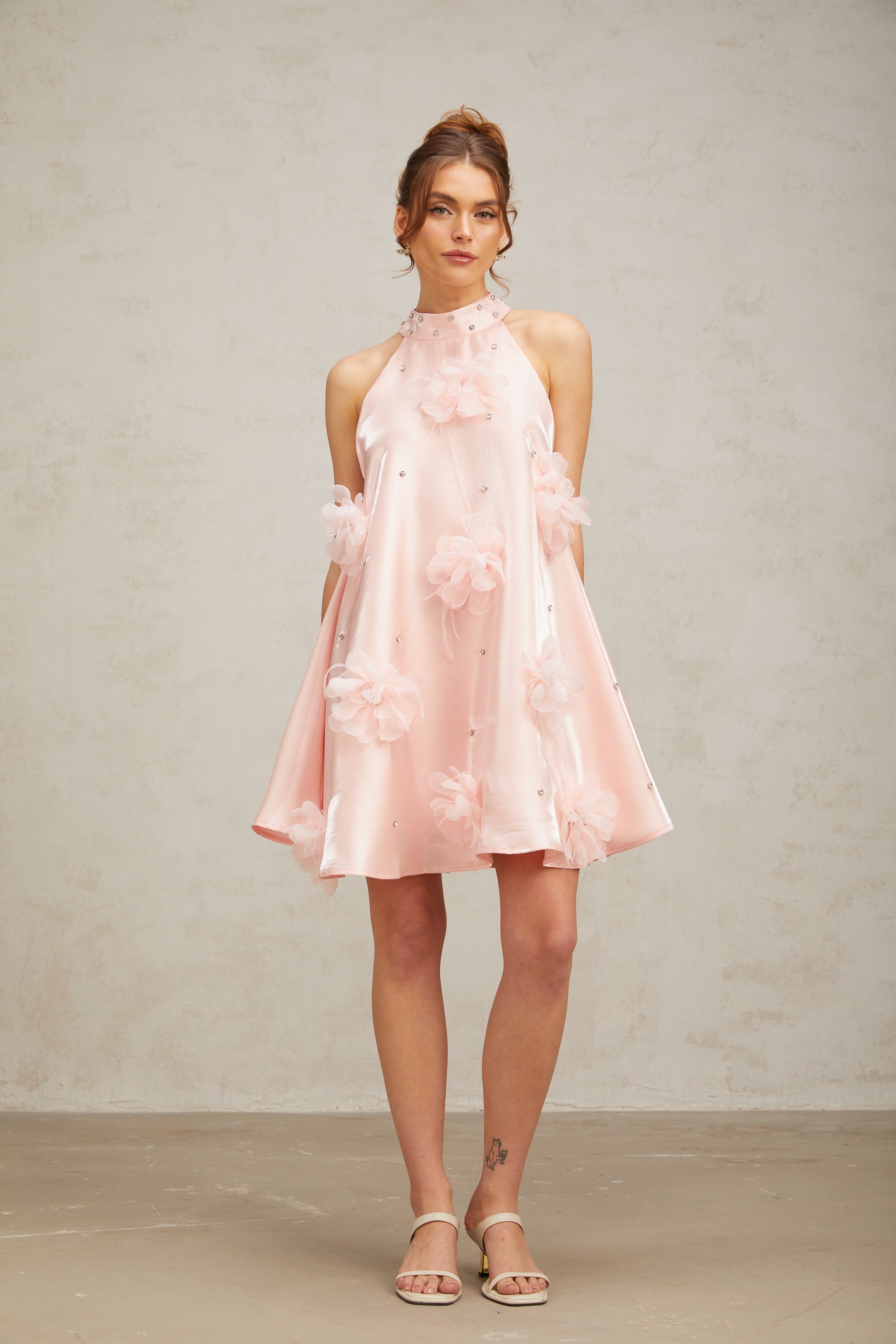 Flowering Girl Women Quella pink flower sleeveless A-line mini dress
