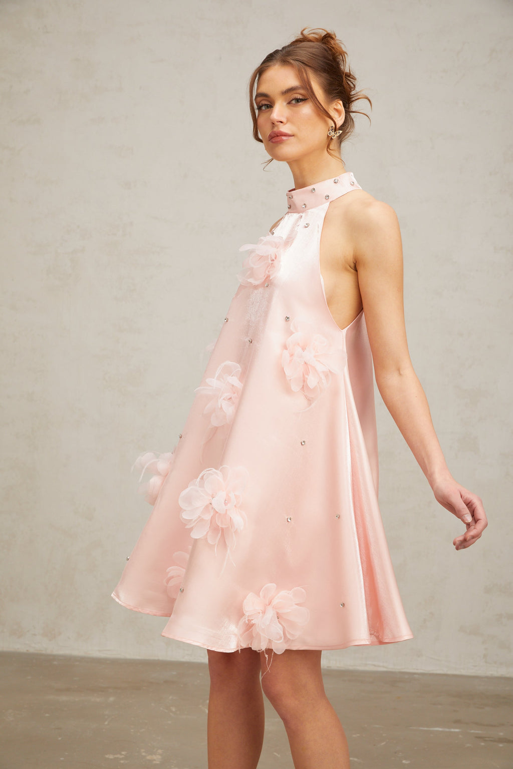 Flowering Girl Women Quella pink flower sleeveless A-line mini dress