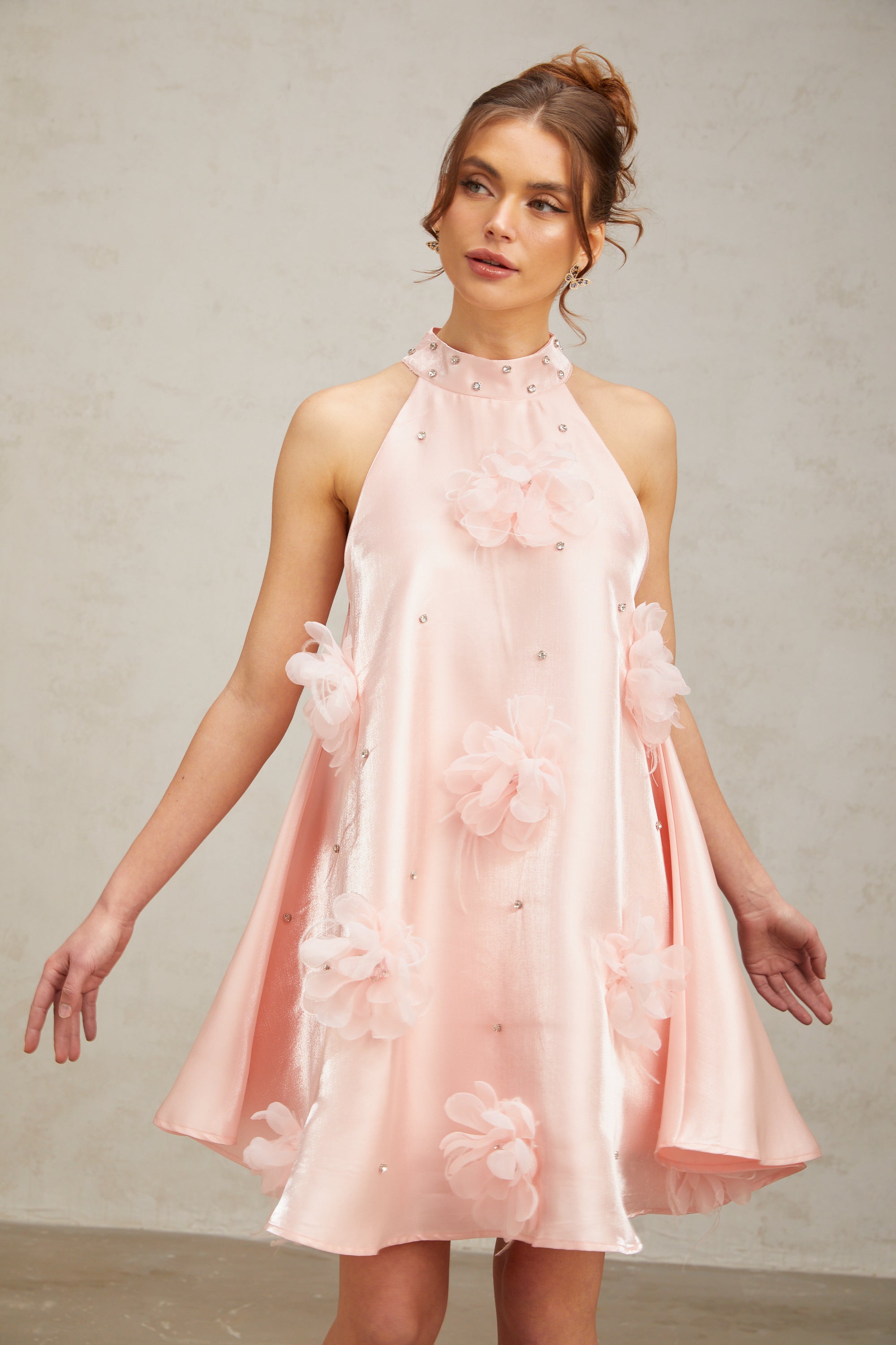 Flowering Girl Women Quella pink flower sleeveless A-line mini dress