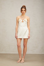 Flowering Girl Women Émilie light-yellow floral-appliqué mini dress