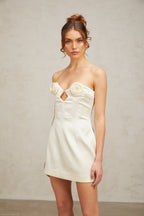 Flowering Girl Women Émilie light-yellow floral-appliqué mini dress