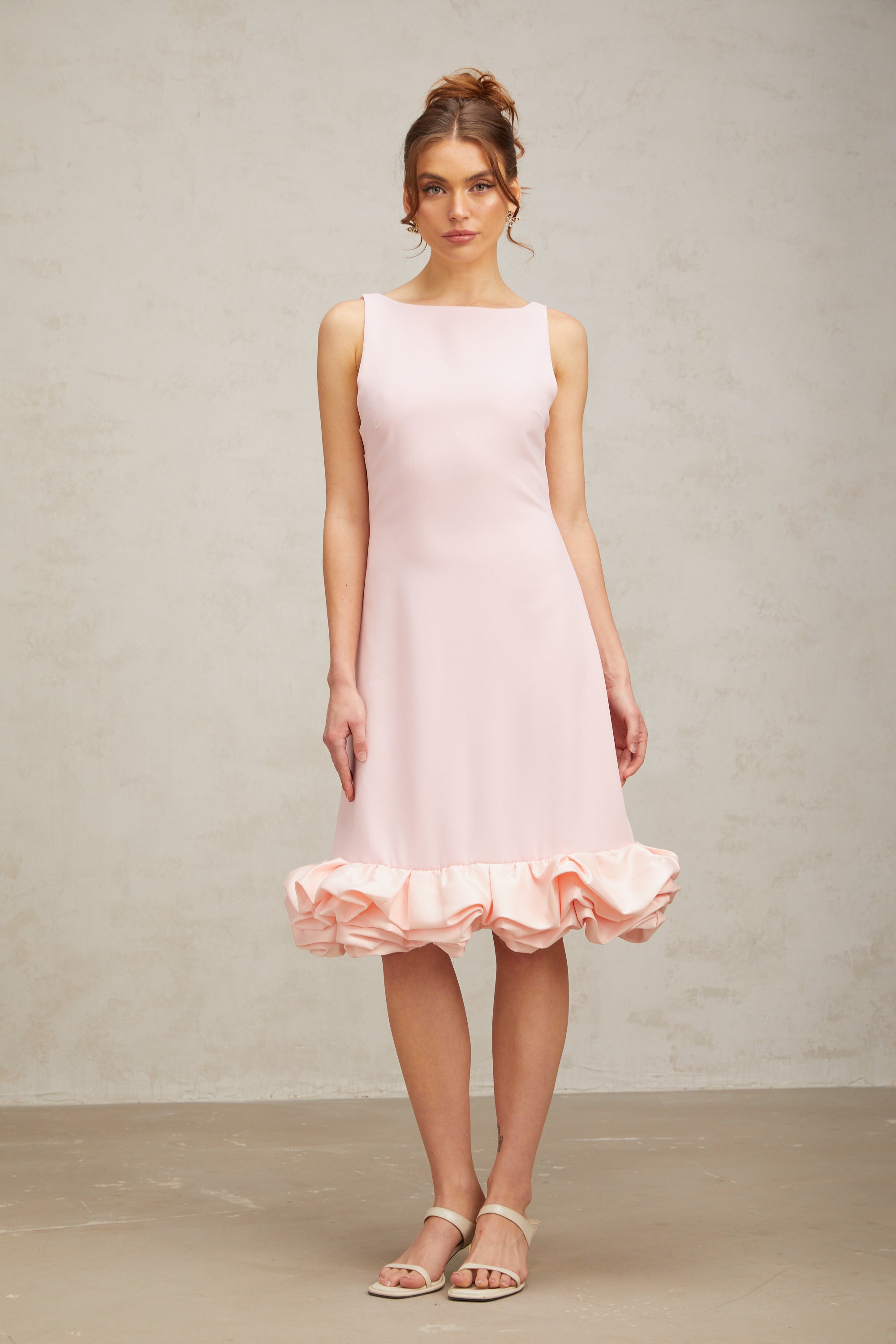 Flowering Girl Women Charlène pink ruffled sleeveless midi dress