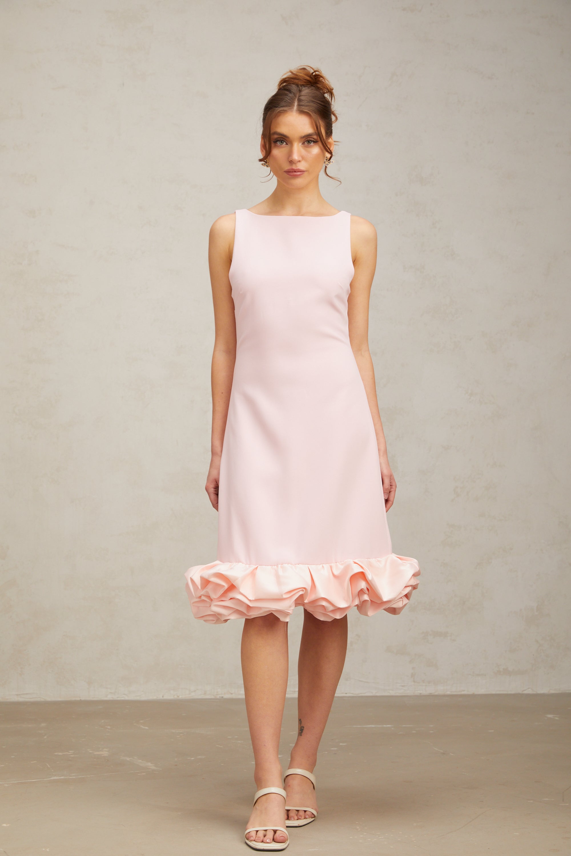 Flowering Girl Women Charlène pink ruffled sleeveless midi dress