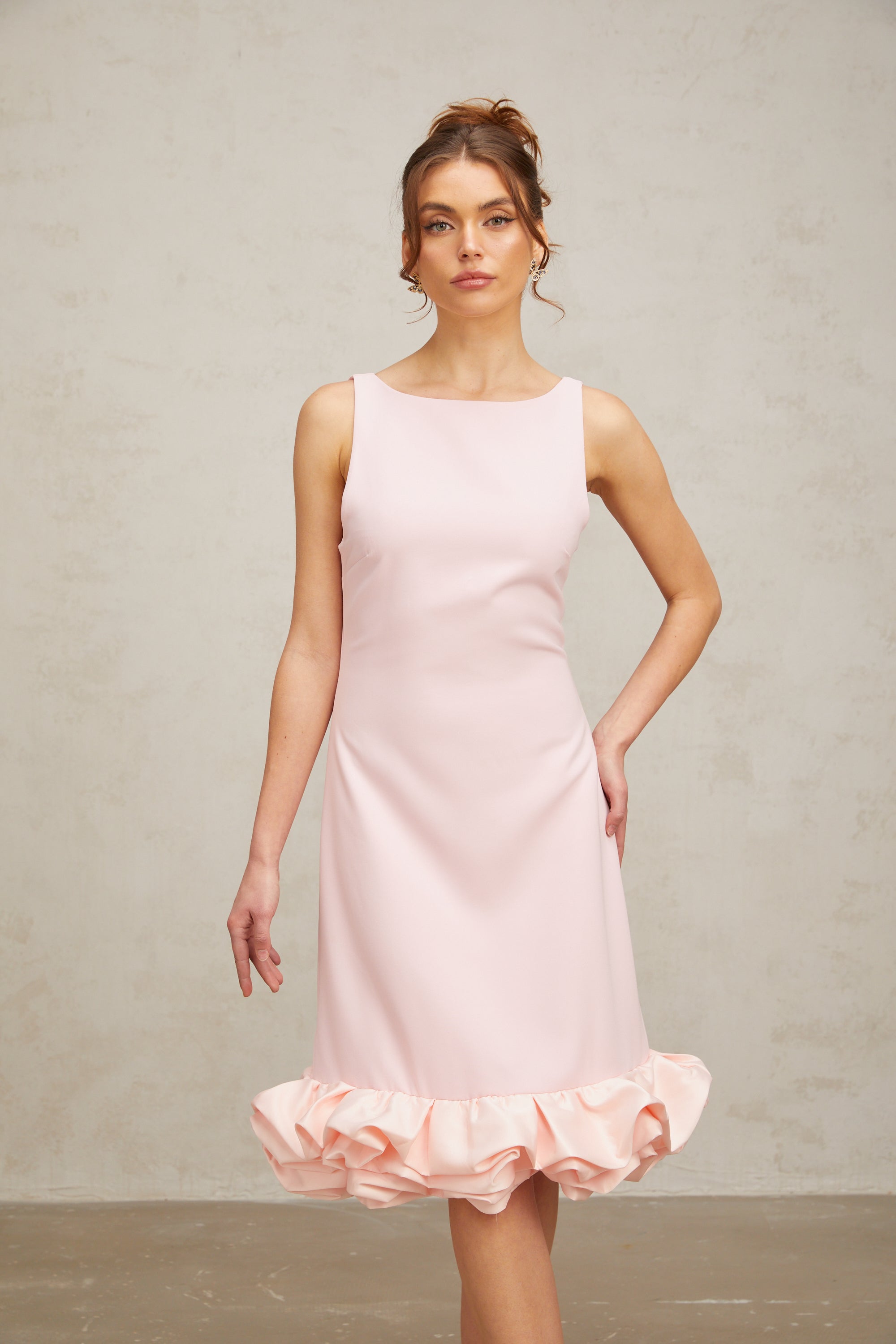 Flowering Girl Women Charlène pink ruffled sleeveless midi dress