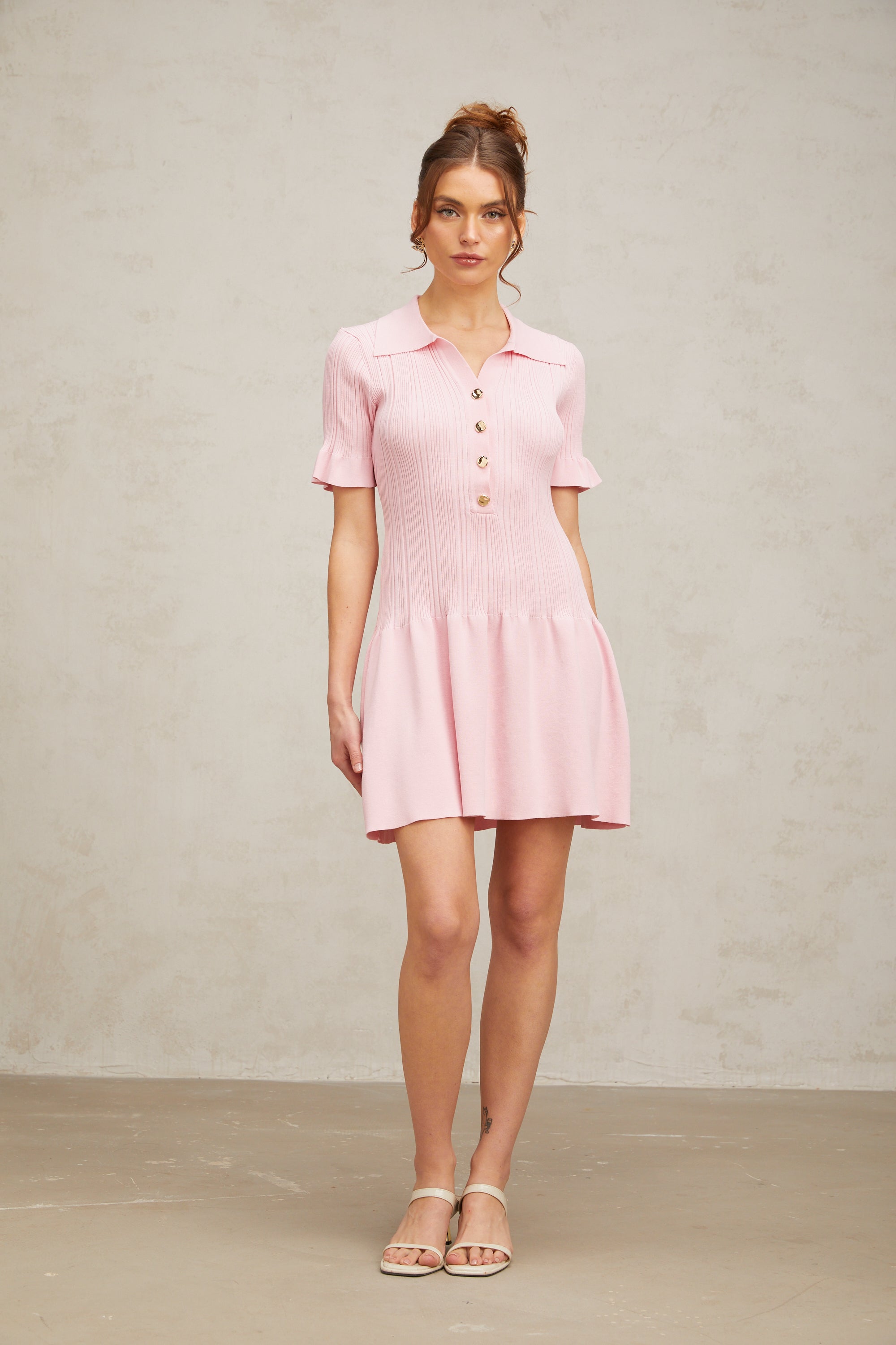 Flowering Girl Women Nolwenn pink flared fine-knit mini dress