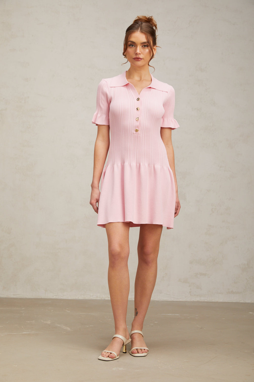 Flowering Girl Women Nolwenn pink flared fine-knit mini dress