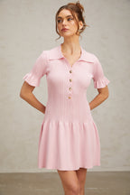 Flowering Girl Women Nolwenn pink flared fine-knit mini dress