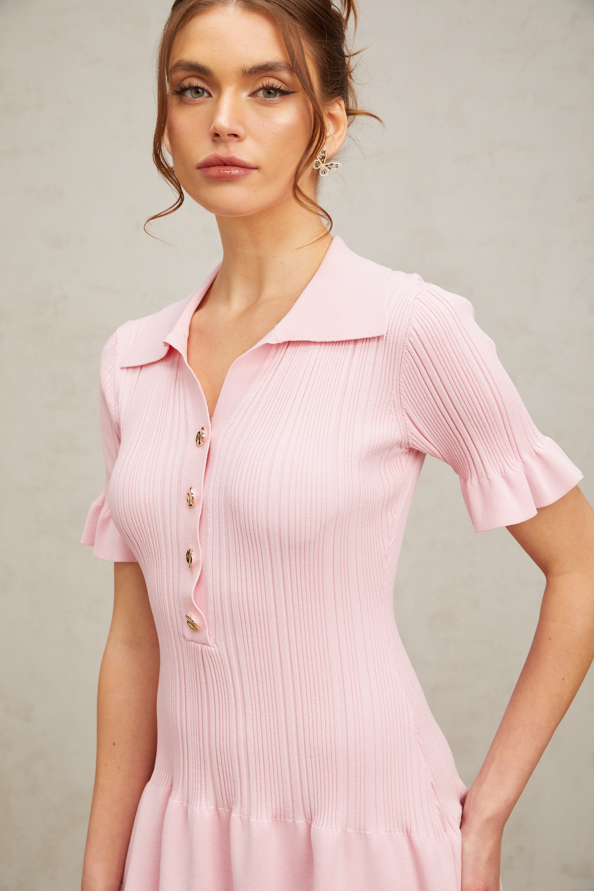 Flowering Girl Women Nolwenn pink flared fine-knit mini dress