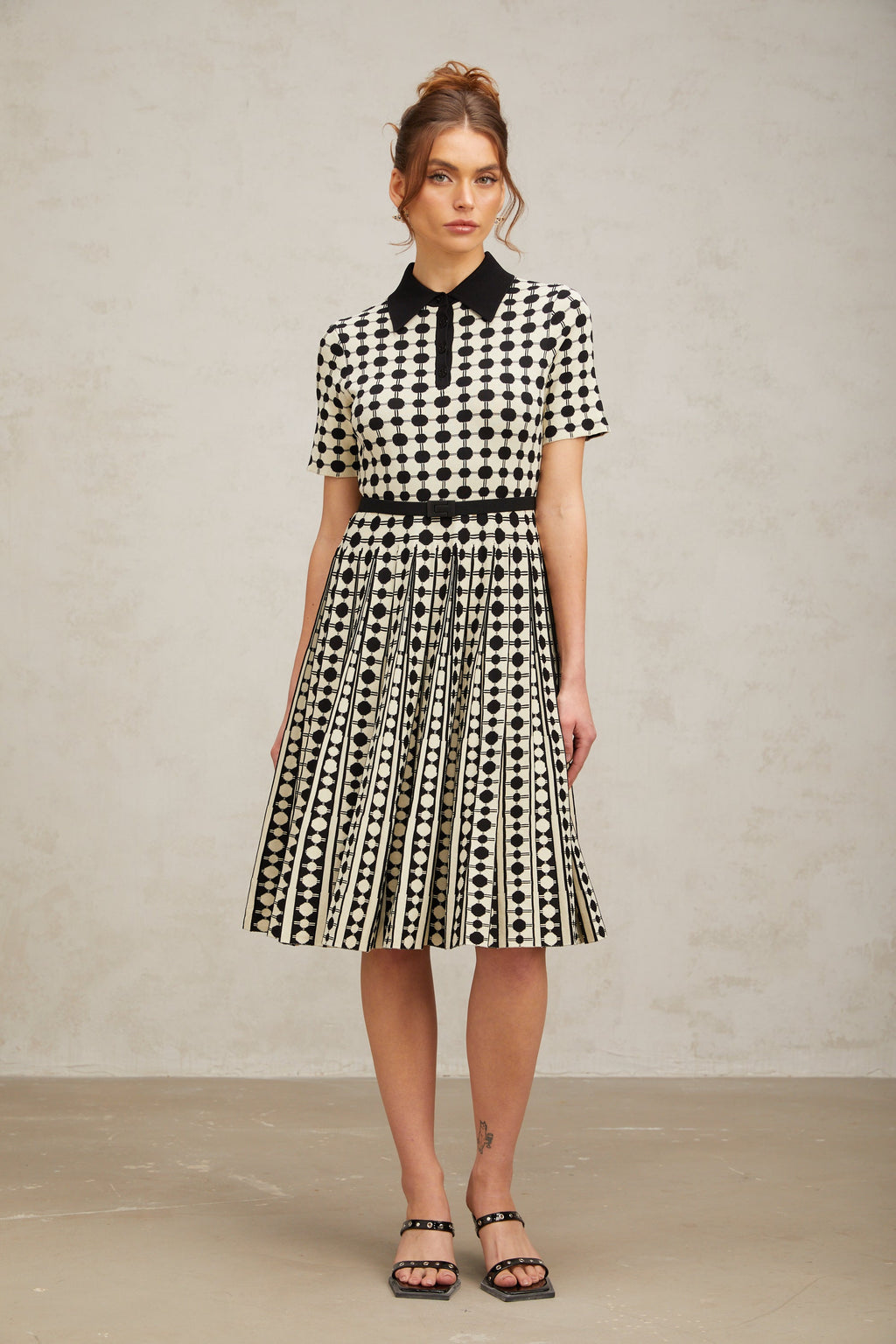 Flowering Girl Women Xavière color-blocked polka-dot knit midi dress