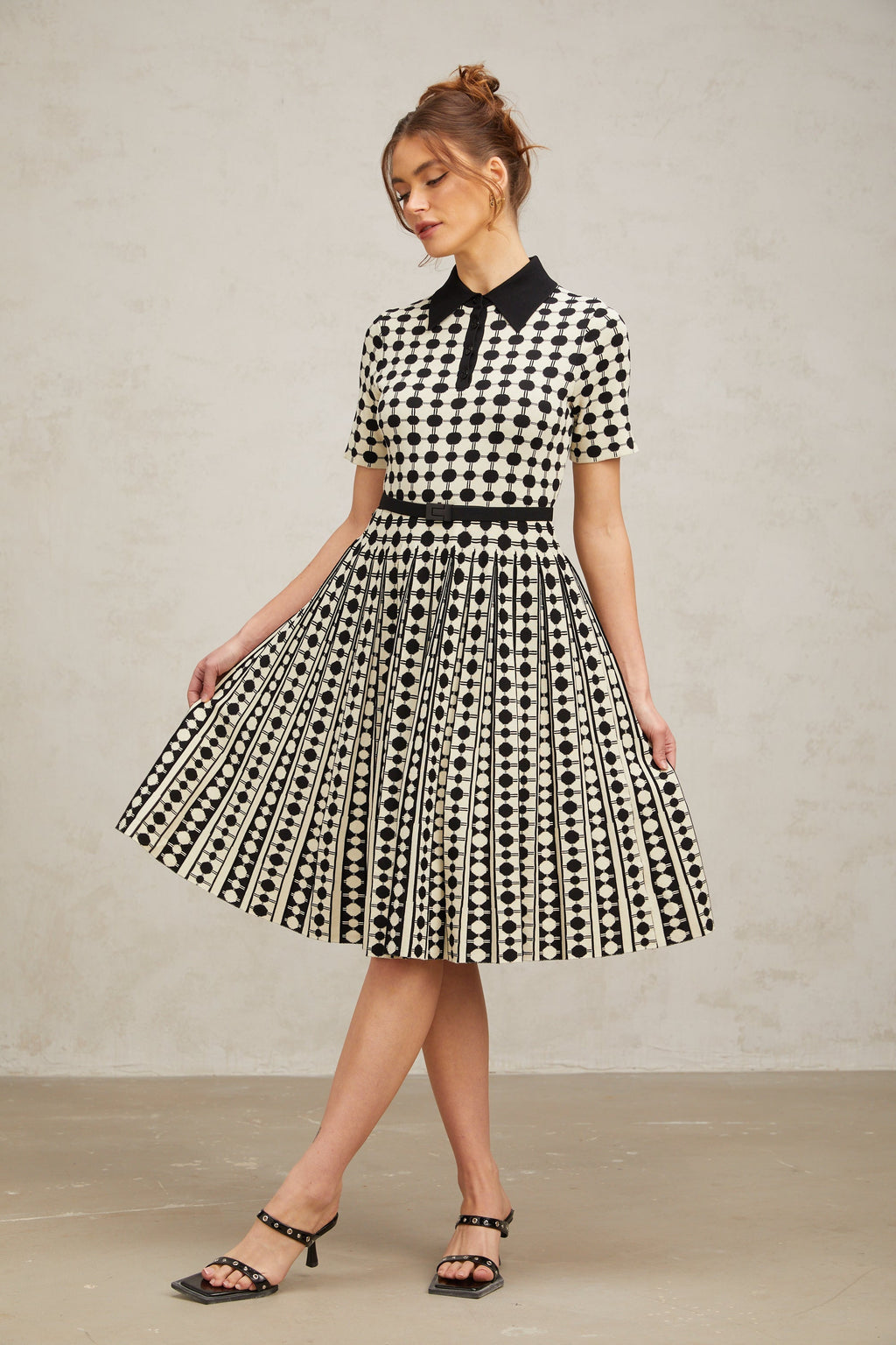 Flowering Girl Women Xavière color-blocked polka-dot knit midi dress