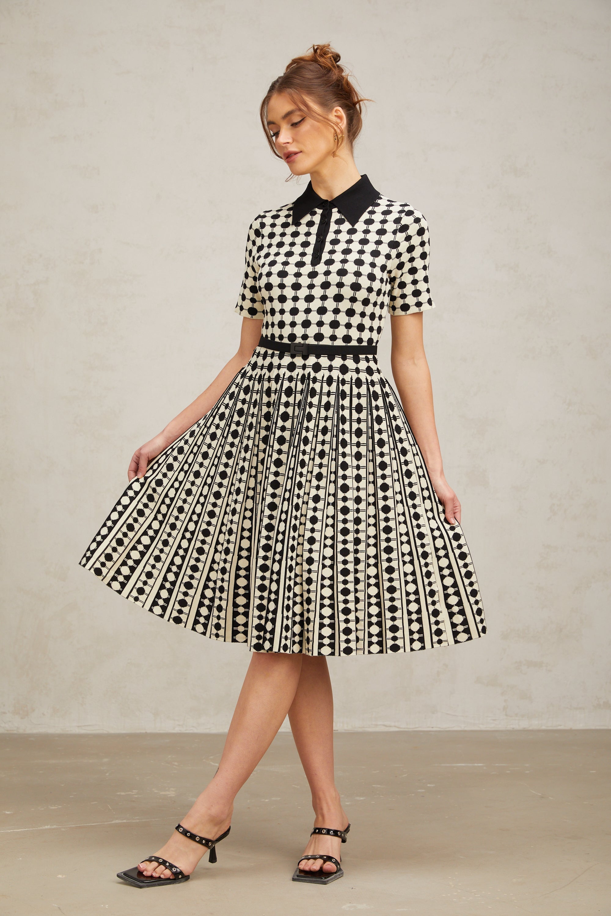 Flowering Girl Women Xavière color-blocked polka-dot knit midi dress