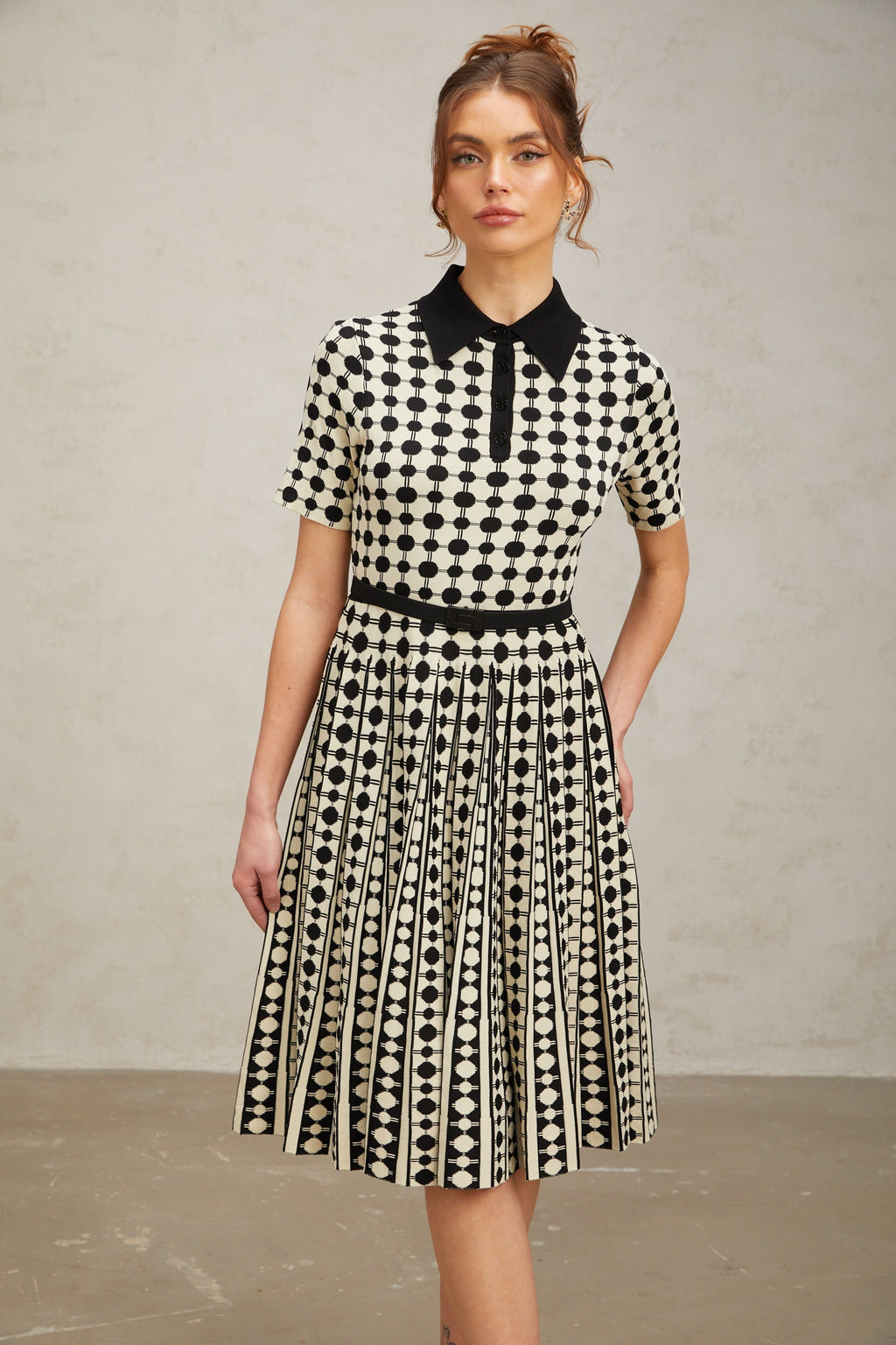 Flowering Girl Women Xavière color-blocked polka-dot knit midi dress