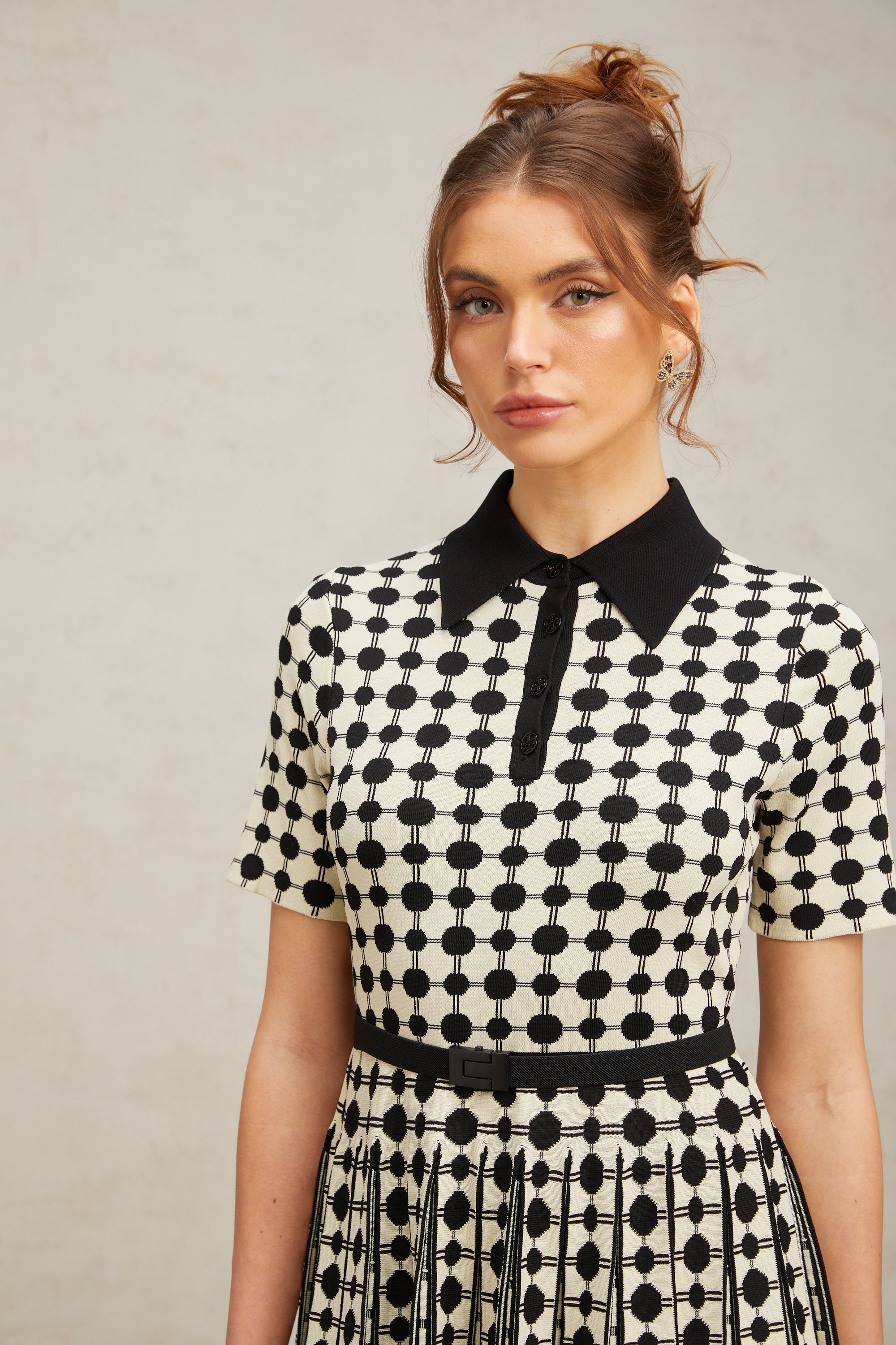 Flowering Girl Women Xavière color-blocked polka-dot knit midi dress
