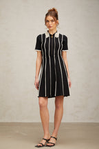 Flowering Girl Women Zazie black vertical-striped ruffle-trim knit mini dress