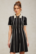 Flowering Girl Women Zazie black vertical-striped ruffle-trim knit mini dress