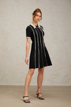 Flowering Girl Women Zazie black vertical-striped ruffle-trim knit mini dress