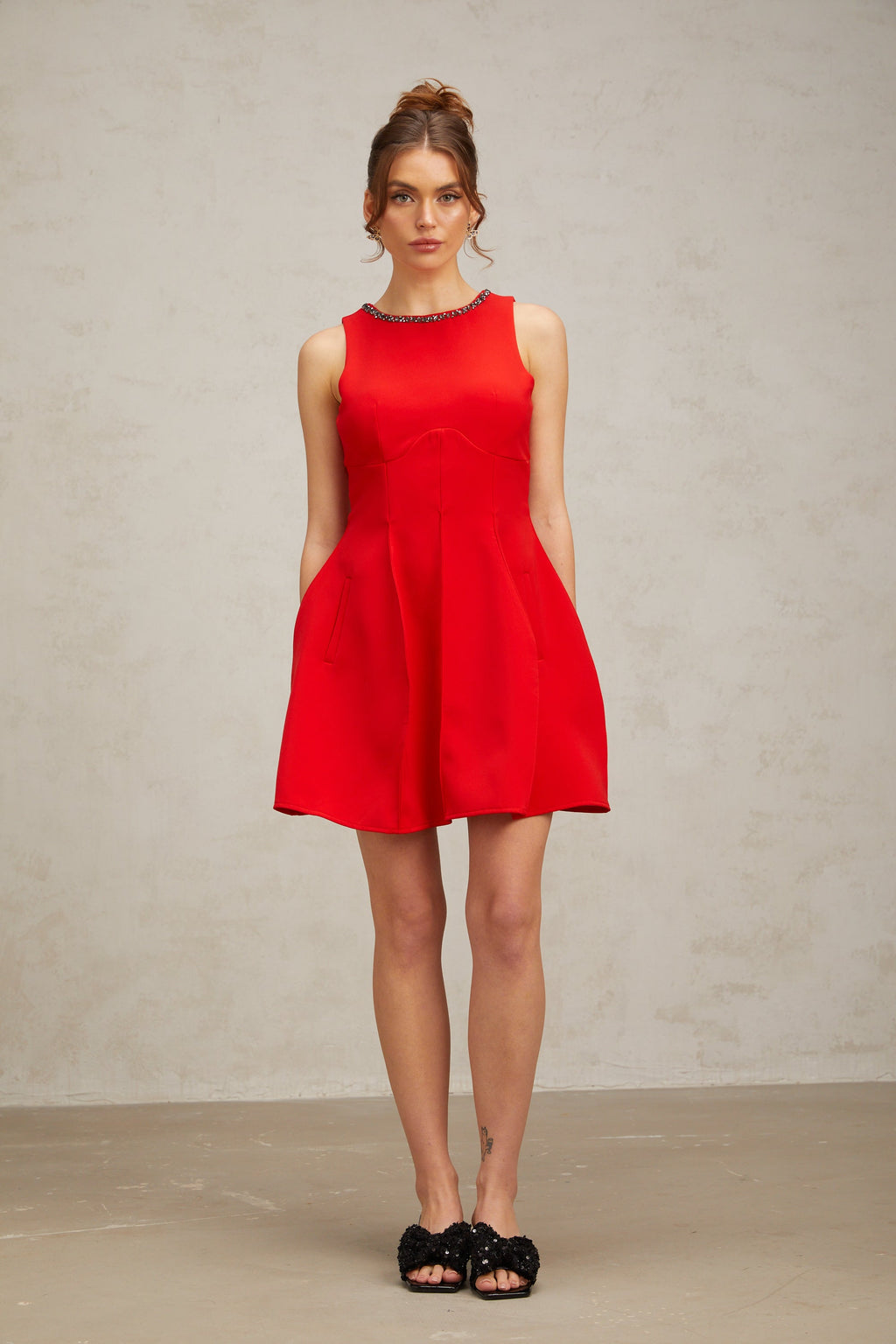 Flowering Girl Women Katie red crystal-embellished puff mini dress
