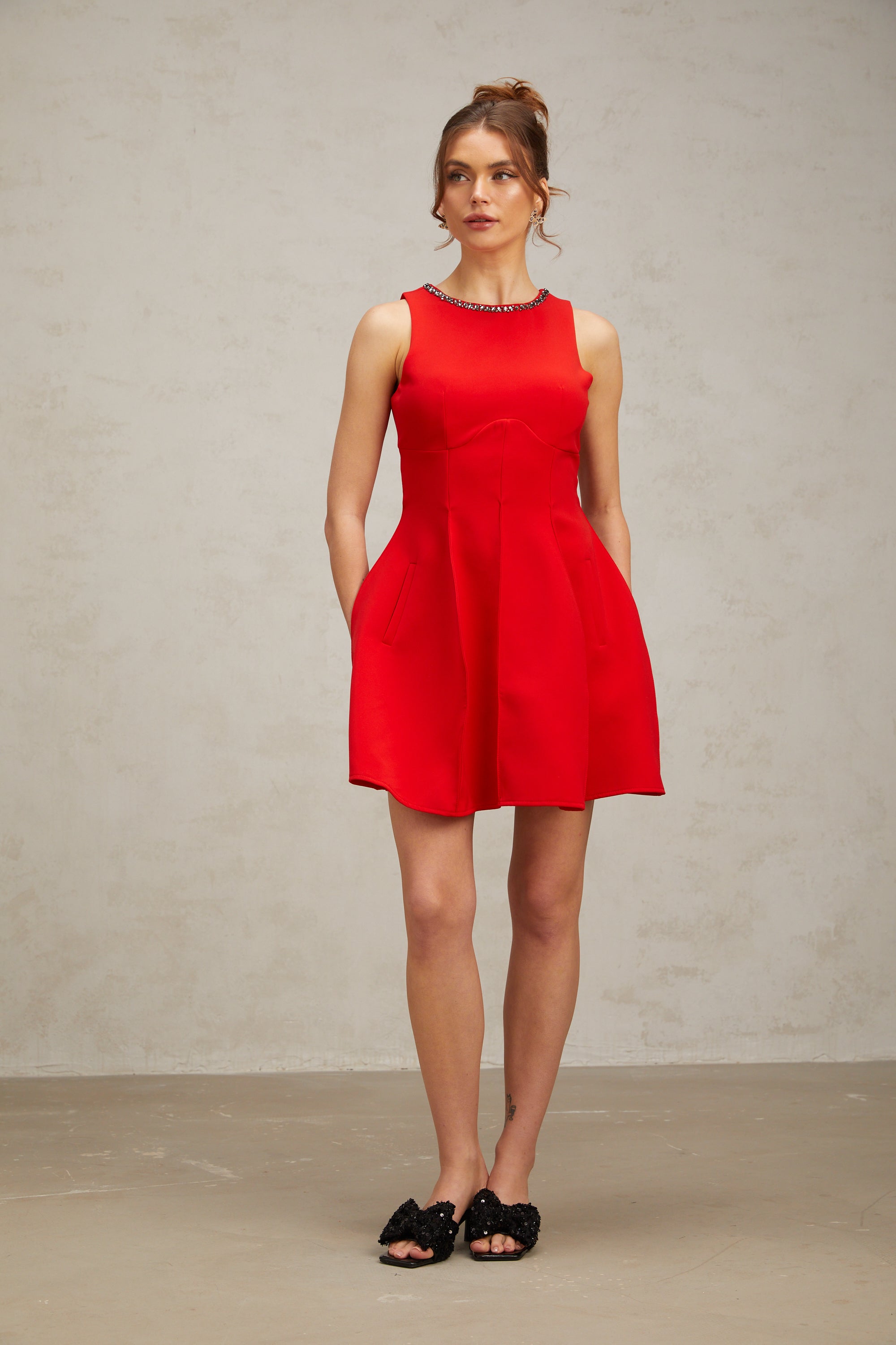 Flowering Girl Women Katie red crystal-embellished puff mini dress