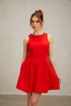 Flowering Girl Women Katie red crystal-embellished puff mini dress