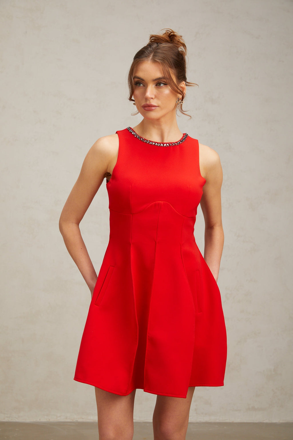 Flowering Girl Women Katie red crystal-embellished puff mini dress