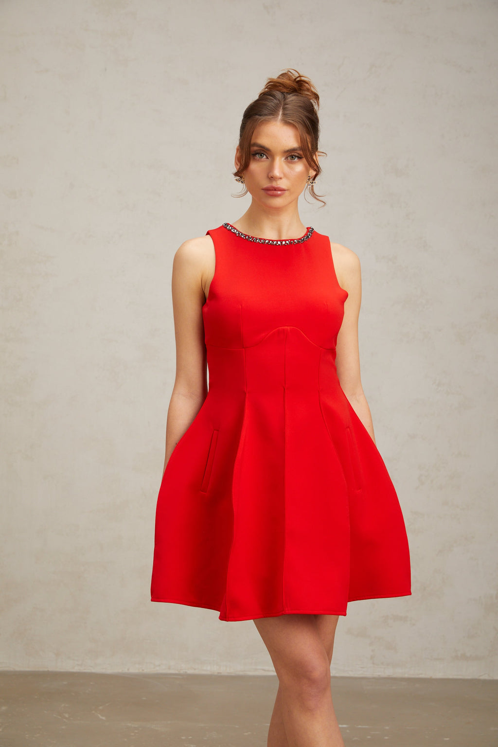 Flowering Girl Women Katie red crystal-embellished puff mini dress