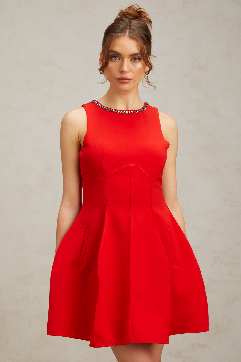 Flowering Girl Women Katie red crystal-embellished puff mini dress