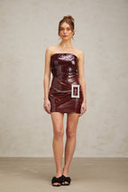 Flowering Girl Women Carolina wine-red leather sequined panelled mini dress