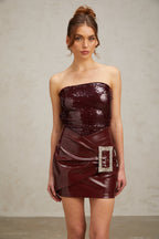 Flowering Girl Women Carolina wine-red leather sequined panelled mini dress