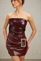 Flowering Girl Women Carolina wine-red leather sequined panelled mini dress