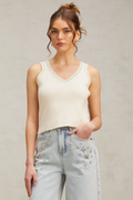 Flowering Girl Women Celia white sequined fine-knit cropped top
