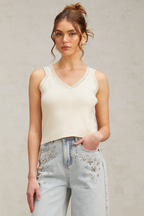 Flowering Girl Women Celia white sequined fine-knit cropped top