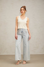 Flowering Girl Women Celia white sequined fine-knit cropped top