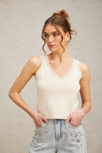 Flowering Girl Women Celia white sequined fine-knit cropped top
