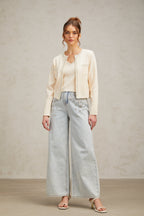 Flowering Girl Women Celia white sequined fine-knit cropped top