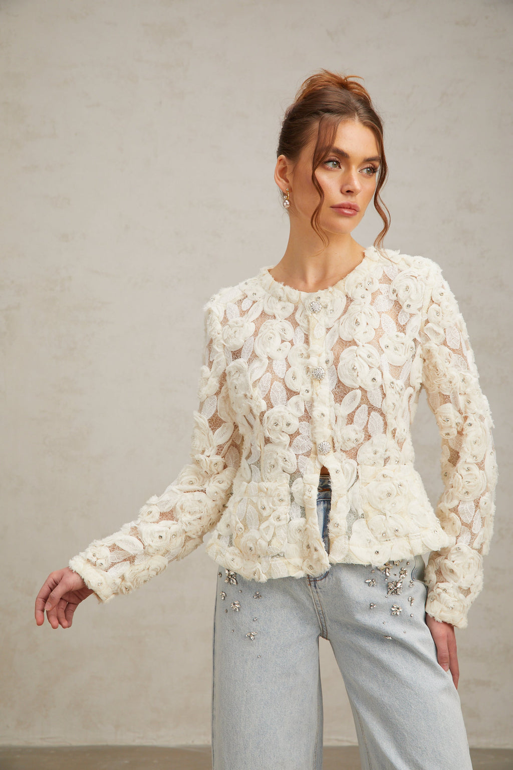 Flowering Girl Women Marianne Floral-Appliqué Embellished Jacket
