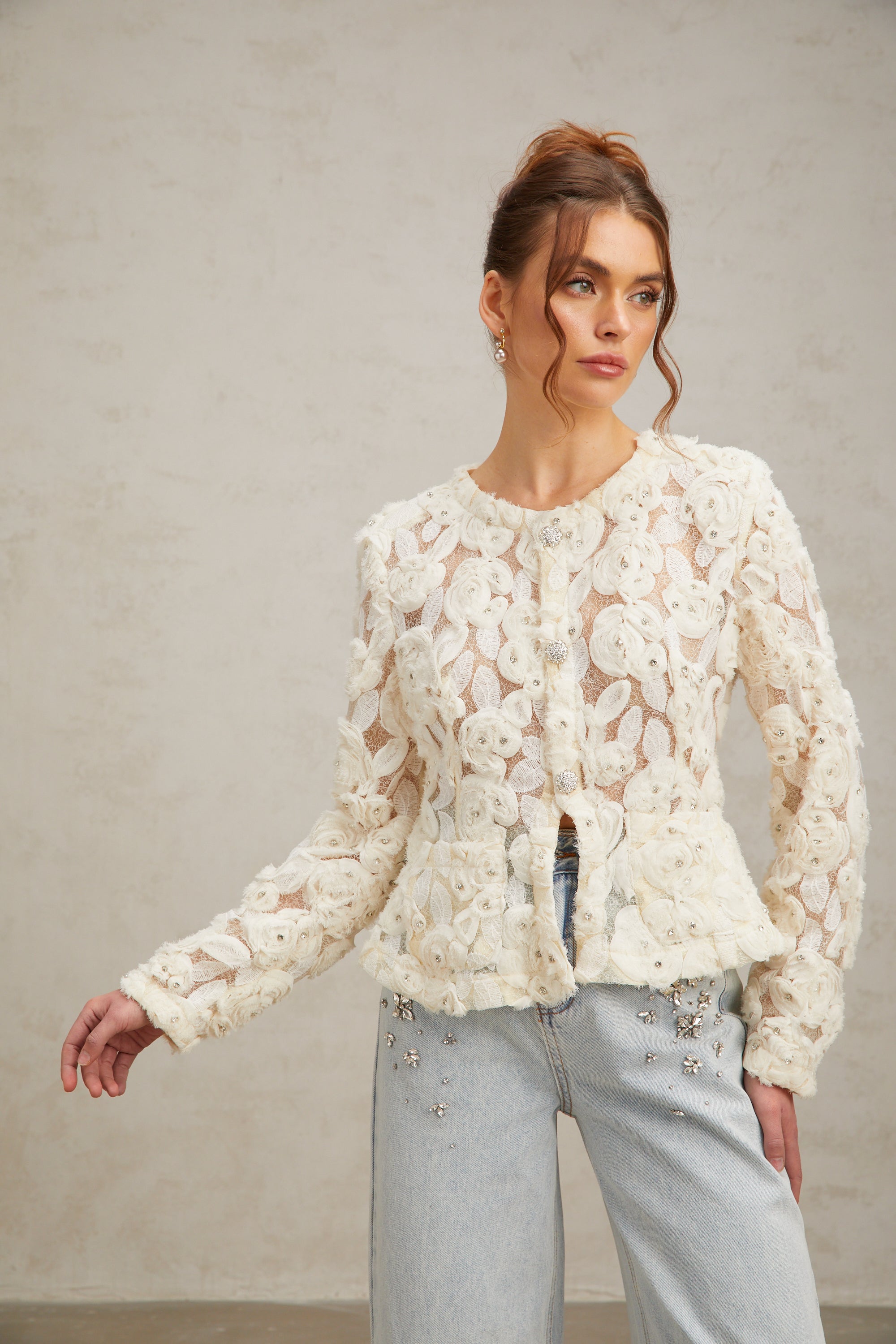 Flowering Girl Women Marianne Floral-Appliqué Embellished Jacket