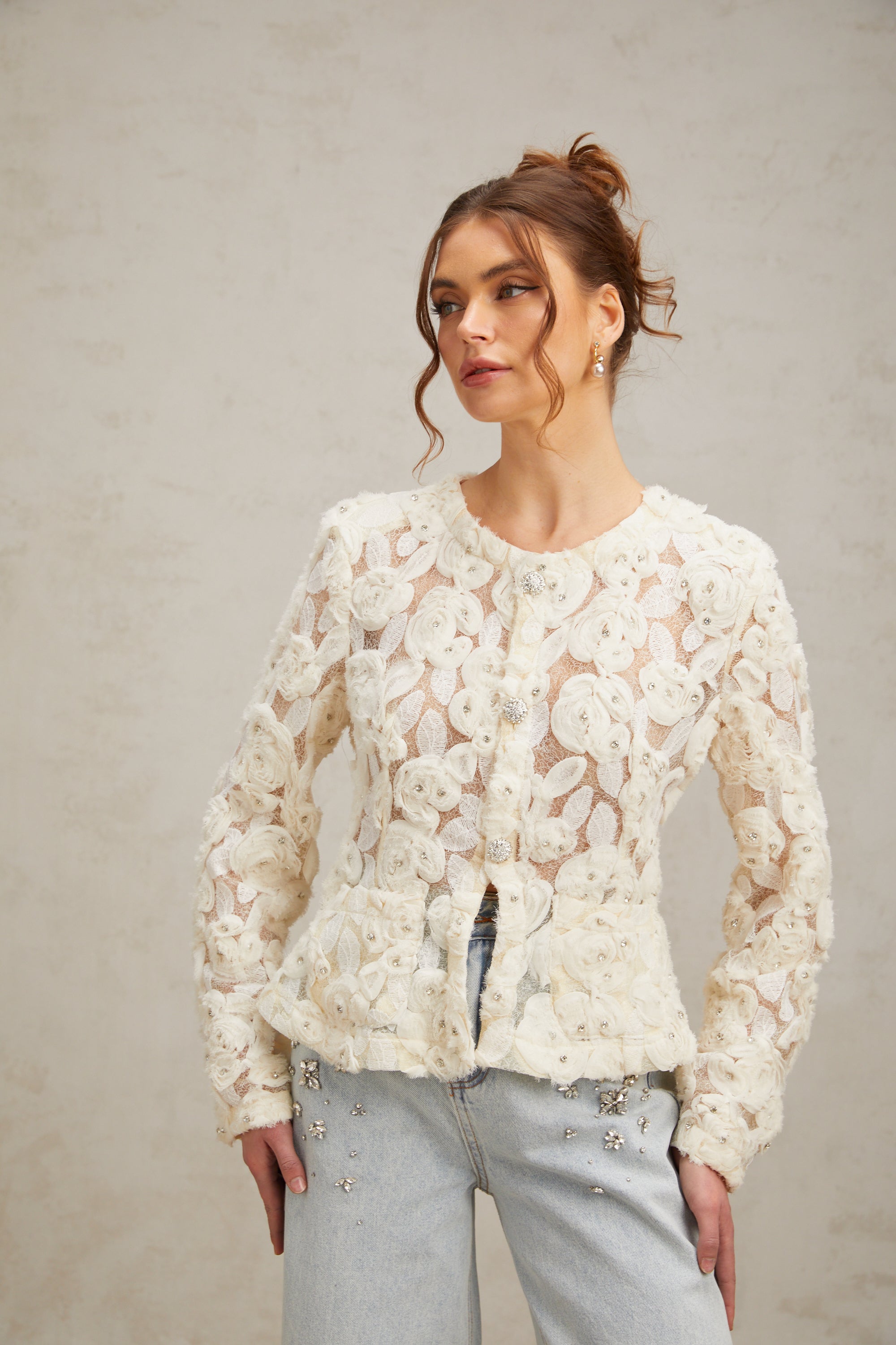 Flowering Girl Women Marianne Floral-Appliqué Embellished Jacket