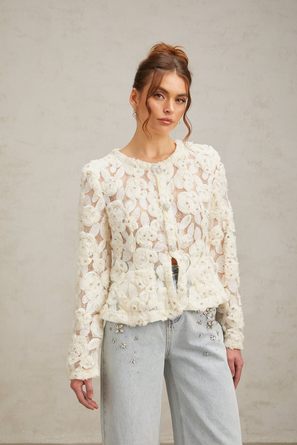 Flowering Girl Women Marianne Floral-Appliqué Embellished Jacket