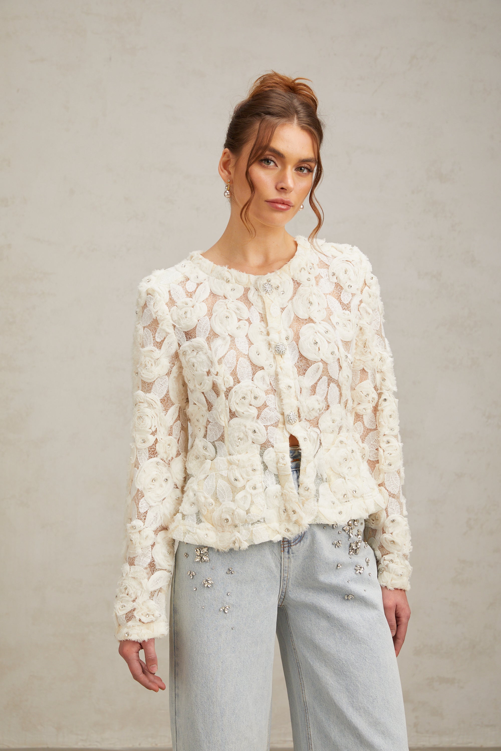 Flowering Girl Women Marianne Floral-Appliqué Embellished Jacket