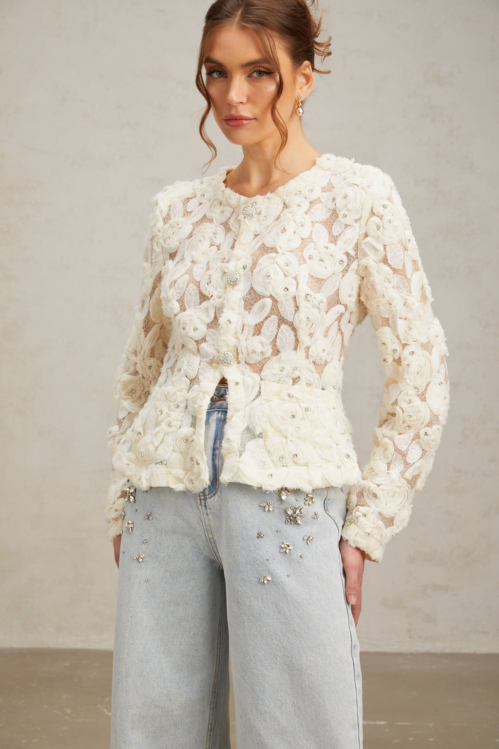 Flowering Girl Women Marianne Floral-Appliqué Embellished Jacket