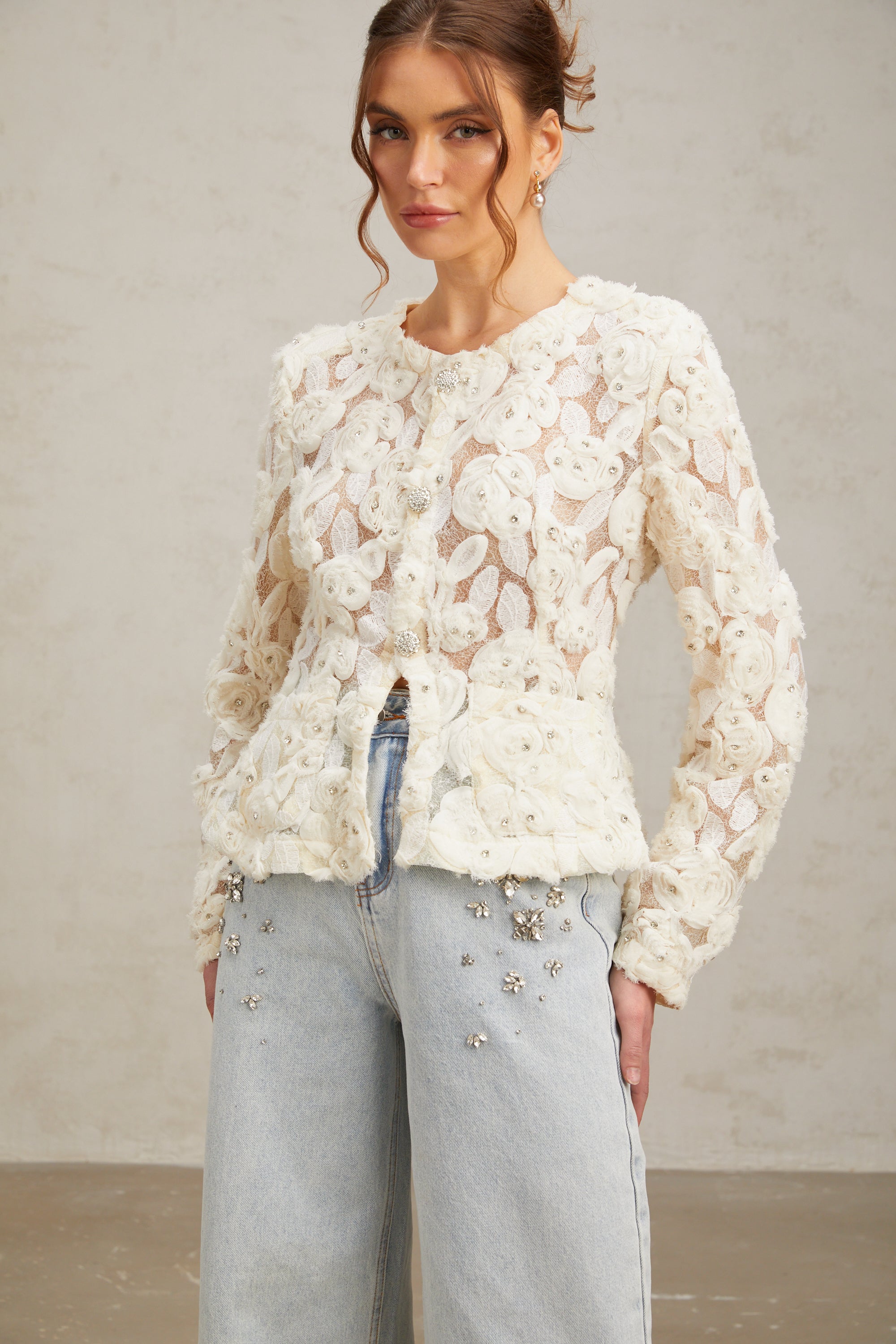 Flowering Girl Women Marianne Floral-Appliqué Embellished Jacket