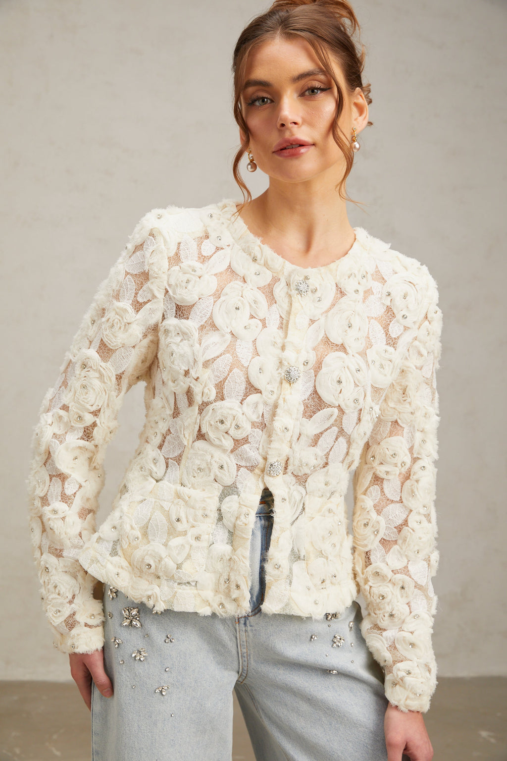 Flowering Girl Women Marianne Floral-Appliqué Embellished Jacket